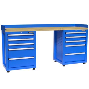 Kraftmeister Premium Werkbank 10 Schubladen Rubberwood blau