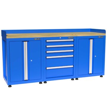 Kraftmeister Premium Werkbank 5 Schubladen 4 Türen Rubberwood blau