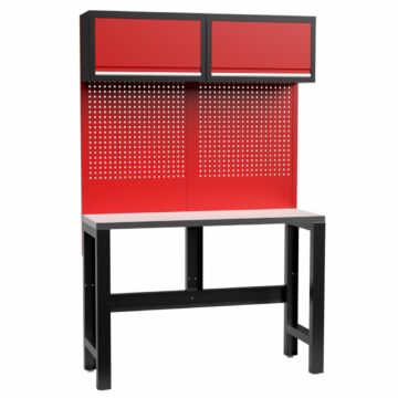 Kraftmeister Standard Werkbank mit 2 Wandschränke Edelstahl 136 cm rot